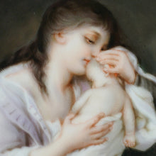 Load image into Gallery viewer, Antique Victorian Hand Painted Porcelain Portrait Plaque, Mother & Infant Baby