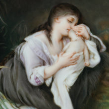 Load image into Gallery viewer, Antique Victorian Hand Painted Porcelain Portrait Plaque, Mother & Infant Baby