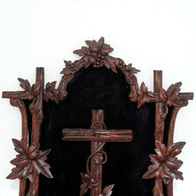 Load image into Gallery viewer, Antique Black Forest Hand Carved Wood Holy Water Font, Stoup Religious Cross