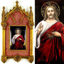 Load image into Gallery viewer, Large Antique French Limoges Enamel Portrait Christ Gilt Bronze Gothic Frame