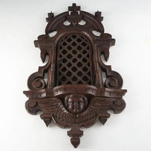 Load image into Gallery viewer, Antique 19thc Carved Wood Religious Altar Niche Wall Hanging, Lattice Door Front