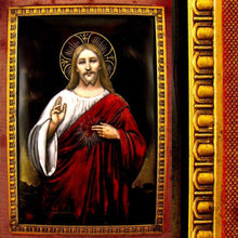 Load image into Gallery viewer, Large Antique French Limoges Enamel Portrait Christ Gilt Bronze Gothic Frame