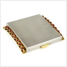 Load image into Gallery viewer, Antique French 18K Yellow Gold & Silver Ruby Jeweled Lady's Purse Compact Mirror