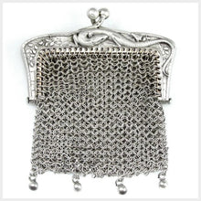 Load image into Gallery viewer, Antique French .800 Silver Chain Mail Mesh Lady's Chatelaine Purse, Figural Lizard Handle