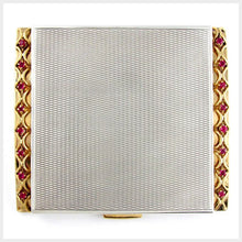 Load image into Gallery viewer, Antique French 18K Yellow Gold & Silver Ruby Jeweled Lady's Purse Compact Mirror