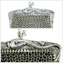 Load image into Gallery viewer, Antique French .800 Silver Chain Mail Mesh Lady's Chatelaine Purse, Figural Lizard Handle