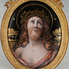 Load image into Gallery viewer, Antique French Limoges Enamel on Copper Miniature Portrait Plaque Painting of Jesus Christ, Gilt Bronze Frame