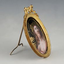 Load image into Gallery viewer, Antique French Limoges Enamel on Copper Miniature Portrait Plaque Painting of Jesus Christ, Gilt Bronze Frame
