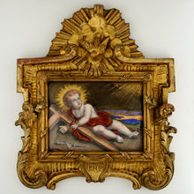 Load image into Gallery viewer, Antique French Limoges Enamel Copper Jesus Portrait Religious Plaque Gilt Frame