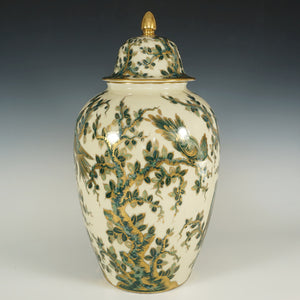 Large French Limoges Bernardaud & Co. Hand Painted Porcelain Ginger Jar, Lidded Urn Vase