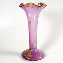 Load image into Gallery viewer, Antique Art Nouveau French Legras Glass Gold Enamel Ruffled Vase