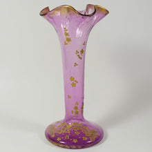 Load image into Gallery viewer, Antique Art Nouveau French Legras Glass Gold Enamel Ruffled Vase
