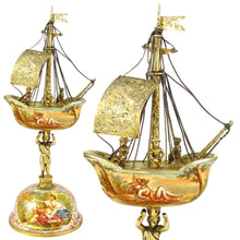 Load image into Gallery viewer, Antique Austrian Sterling Silver Gilt Vermeil Viennese Enamel Miniature Boat Shaped Snuff Box