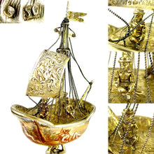 Load image into Gallery viewer, Antique Austrian Sterling Silver Gilt Vermeil Viennese Enamel Miniature Boat Shaped Snuff Box