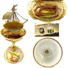 Load image into Gallery viewer, Antique Austrian Sterling Silver Gilt Vermeil Viennese Enamel Miniature Boat Shaped Snuff Box