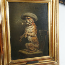 Load image into Gallery viewer, Antique German Portrait of a Dog Smoking a Pipe Oil Painting Albert WAGNER (1816-1867)