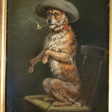 Load image into Gallery viewer, Antique German Portrait of a Dog Smoking a Pipe Oil Painting Albert WAGNER (1816-1867)