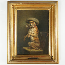 Load image into Gallery viewer, Antique German Portrait of a Dog Smoking a Pipe Oil Painting Albert WAGNER (1816-1867)