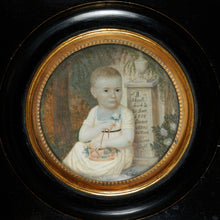 Load image into Gallery viewer, A hand painted miniature portrait of a baby, mourning imagery, dated 1808
