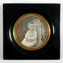 Load image into Gallery viewer, Antique miniature portrait painting of a child, mourning imagery
