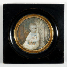 Load image into Gallery viewer, Antique miniature portrait painting of a child, mourning imagery
