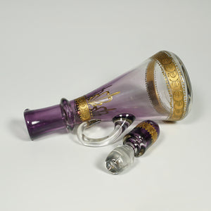 Antique Bohemian Purple Glass Raised Gold Enamel Liquor Service, Decanter & Cordial Glasses Set