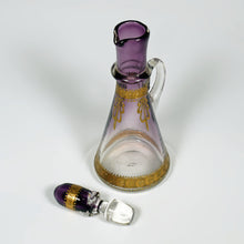 Load image into Gallery viewer, Antique Bohemian Purple Glass Raised Gold Enamel Liquor Service, Decanter & Cordial Glasses Set