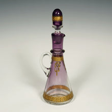 Load image into Gallery viewer, Antique Bohemian Purple Glass Raised Gold Enamel Liquor Service, Decanter & Cordial Glasses Set
