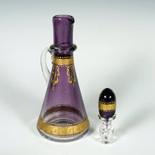 Load image into Gallery viewer, Antique Bohemian Raised Gold Enamel Liquor Service, Purple Glass Decanter & Cordial Glasses Set