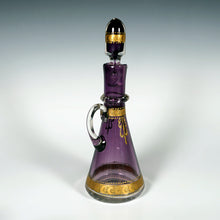 Load image into Gallery viewer, Antique Bohemian Raised Gold Enamel Liquor Service, Purple Glass Decanter & Cordial Glasses Set