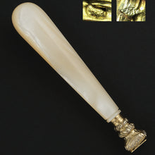 Load image into Gallery viewer, Antique French .800 Silver Wax Seal, Carved Coral & Mother of Pearl Handle, Original Box