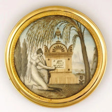 Load image into Gallery viewer, Antique Napoleon III era French Mourning Hair Art Memento Sentimental Miniature Portrait, Tomb, Weeping Willow, Daughter & Father