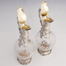 Load image into Gallery viewer, Pair of French sterling silver & cut crystal wine decanters