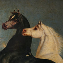 Load image into Gallery viewer, Antique French School Equestrian Horse Portrait Oil Painting Running Thoroughbreds | Artist Signed & Dated