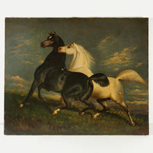 Load image into Gallery viewer, Antique French School Equestrian Horse Portrait Oil Painting Running Thoroughbreds | Artist Signed & Dated