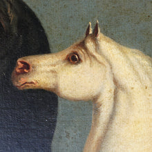Load image into Gallery viewer, Antique French School Equestrian Horse Portrait Oil Painting Running Thoroughbreds | Artist Signed & Dated