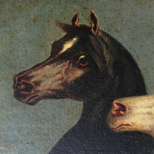 Load image into Gallery viewer, Antique French School Equestrian Horse Portrait Oil Painting Running Thoroughbreds | Artist Signed & Dated
