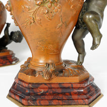 Load image into Gallery viewer, PAIR Antique French Bronze Putti Vases Signed Auguste Moreau