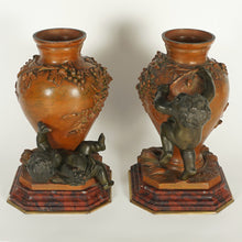 Load image into Gallery viewer, PAIR Antique French Bronze Putti Vases Signed Auguste Moreau