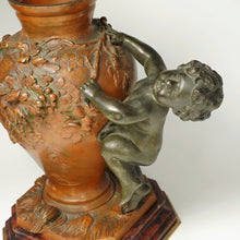 Load image into Gallery viewer, PAIR Antique French Bronze Putti Vases Signed Auguste Moreau