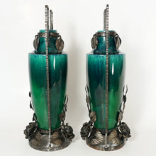 Load image into Gallery viewer, PAIR Large Art Deco French Paul Milet Sevres Ceramic Vases Green Flambe Glaze