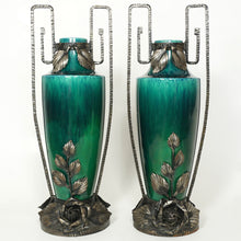 Load image into Gallery viewer, PAIR Large Art Deco French Paul Milet Sevres Ceramic Vases Green Flambe Glaze