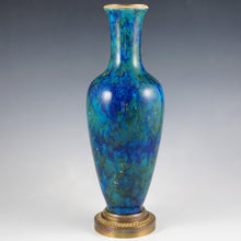 Load image into Gallery viewer, Antique French Sevres Porcelain Paul Milet Gilt Bronze Baluster Vase Blue Flambe Glaze