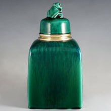 Load image into Gallery viewer, Antique French Sterling Silver Sevres Porcelain Paul Milet Tea Caddy Green Flambe Glaze