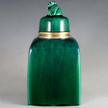 Load image into Gallery viewer, Antique French Sterling Silver Sevres Porcelain Paul Milet Tea Caddy Green Flambe Glaze