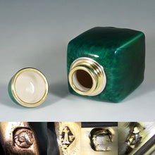 Load image into Gallery viewer, Antique French Sterling Silver Sevres Porcelain Paul Milet Tea Caddy Green Flambe Glaze