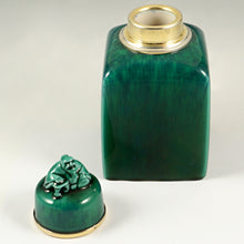 Load image into Gallery viewer, Antique French Sterling Silver Sevres Porcelain Paul Milet Tea Caddy Green Flambe Glaze