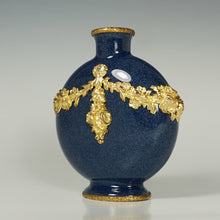Load image into Gallery viewer, Antique French Paul Milet Sevres Ceramic Moon Vase Empire Gilt Ormolu Mounts Lapis Blue Color