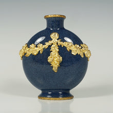 Load image into Gallery viewer, Antique French Paul Milet Sevres Ceramic Moon Vase Empire Gilt Ormolu Mounts Lapis Blue Color