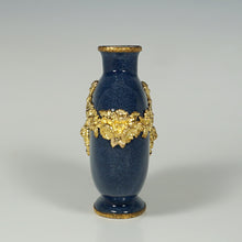 Load image into Gallery viewer, Antique French Paul Milet Sevres Ceramic Moon Vase Empire Gilt Ormolu Mounts Lapis Blue Color